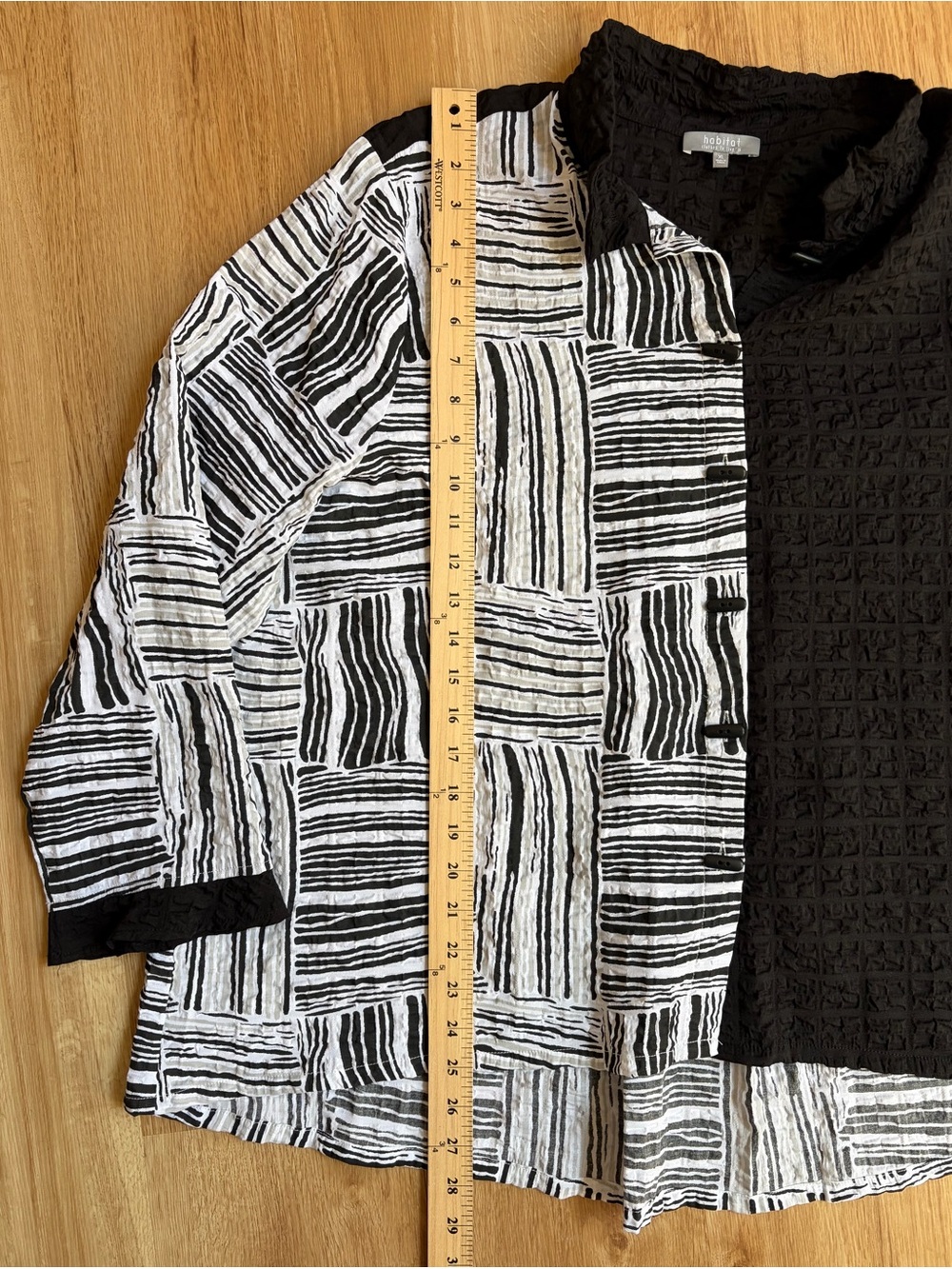 Habitat Tunic Top Black White Lagenlook Coastal Artsy Blouse Wire Collar XL - Picture 6 of 9